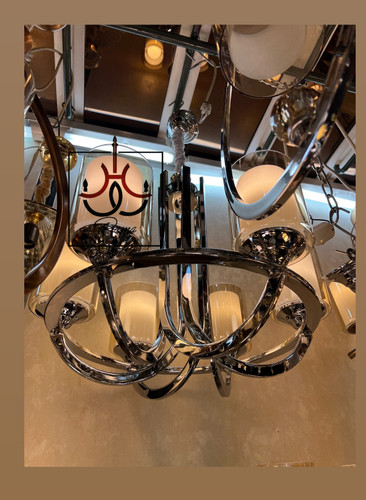 لوستر عصایی سیلور شش شاخه لهستانی با طراحی مدرن و کلاسیک مناسب فضای سالن و پذیرایی