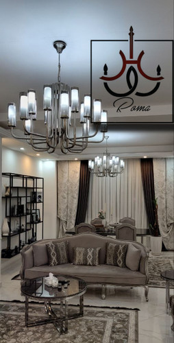 لوستر لومینا سیلور مدرن با سایزبندی متنوع، مناسب فضای پذیرایی نصب شده در منزل مشتری