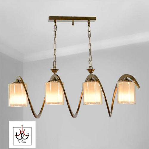 لوستر لاینر خطی فنری چهار شعله مدرن | مناسب جزیره، میز ناهارخوری و آشپزخانه رنگ زیتونی