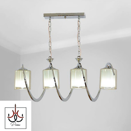 لوستر لاینر خطی فنری چهار شعله مدرن | مناسب جزیره، میز ناهارخوری و آشپزخانه رنگ سیلور روشن