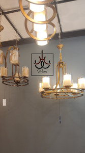 لوستر مدرن عصایی دو رینگ ۶ شاخه با رنگ زیتونی شیک، مناسب فضاهای مدرن و پذیرایی بزرگ